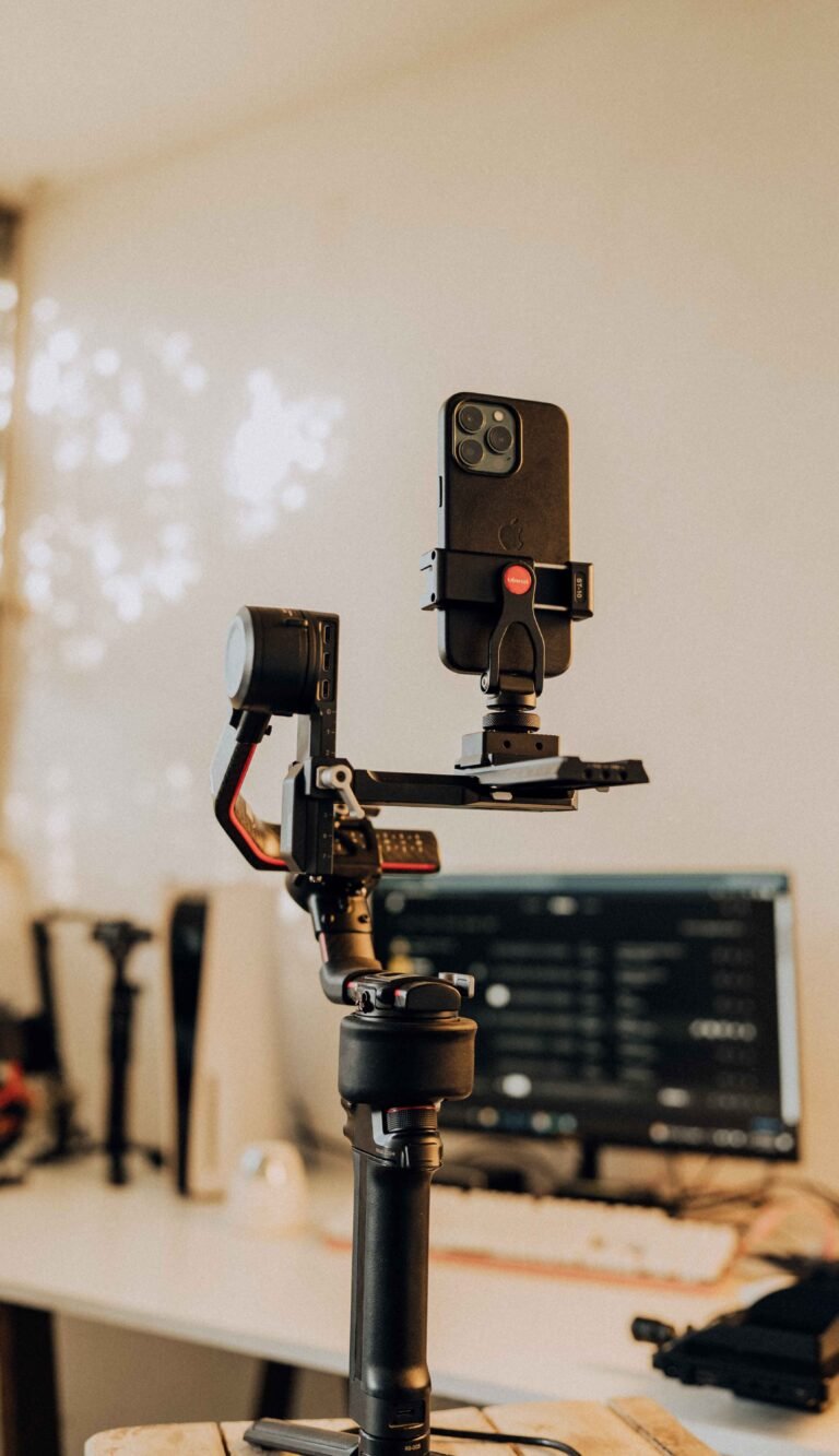 Smartphone on a gimbal stabilizer used for creating vertical TikTok video content