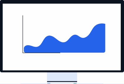 Illustration of an upward growth chart on a monitor screen, representing marketing performance growth
